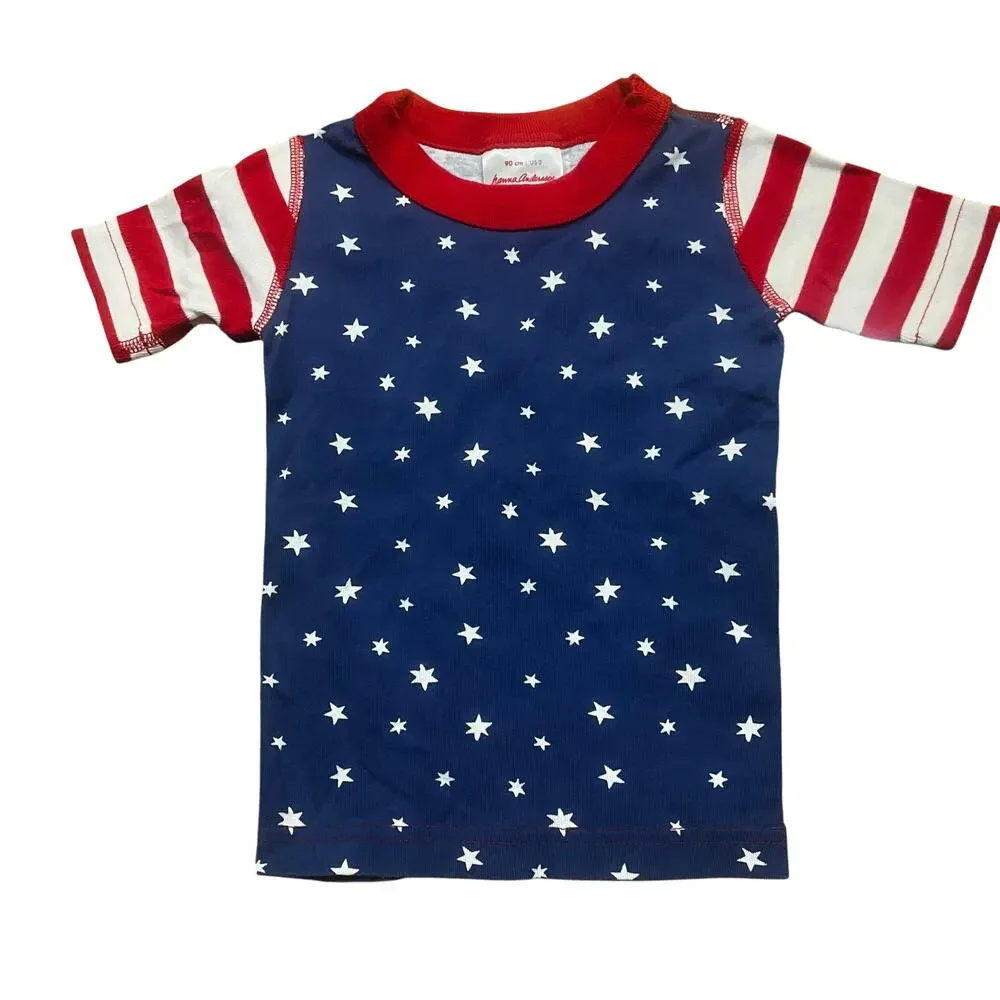 Hanna Andersson Patriotic Star Tee Toddler‎ US 3T Pajama Shirt Fourth of July